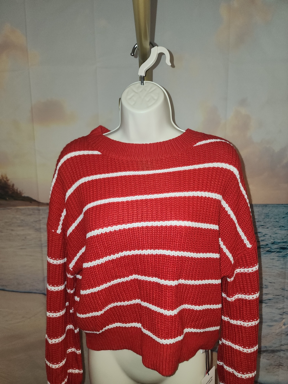 Cider Red and White Striped Women's Knit Sweater